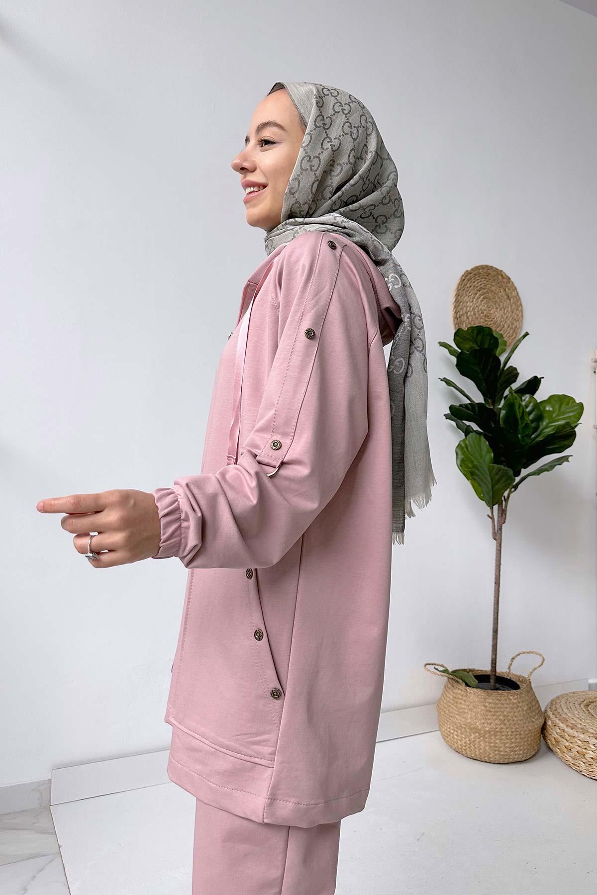 Düğme Detay Takım - Pembe