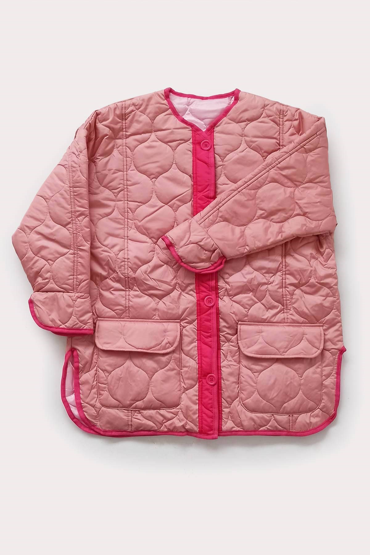 Kapitone Şişme Mont - Pembe