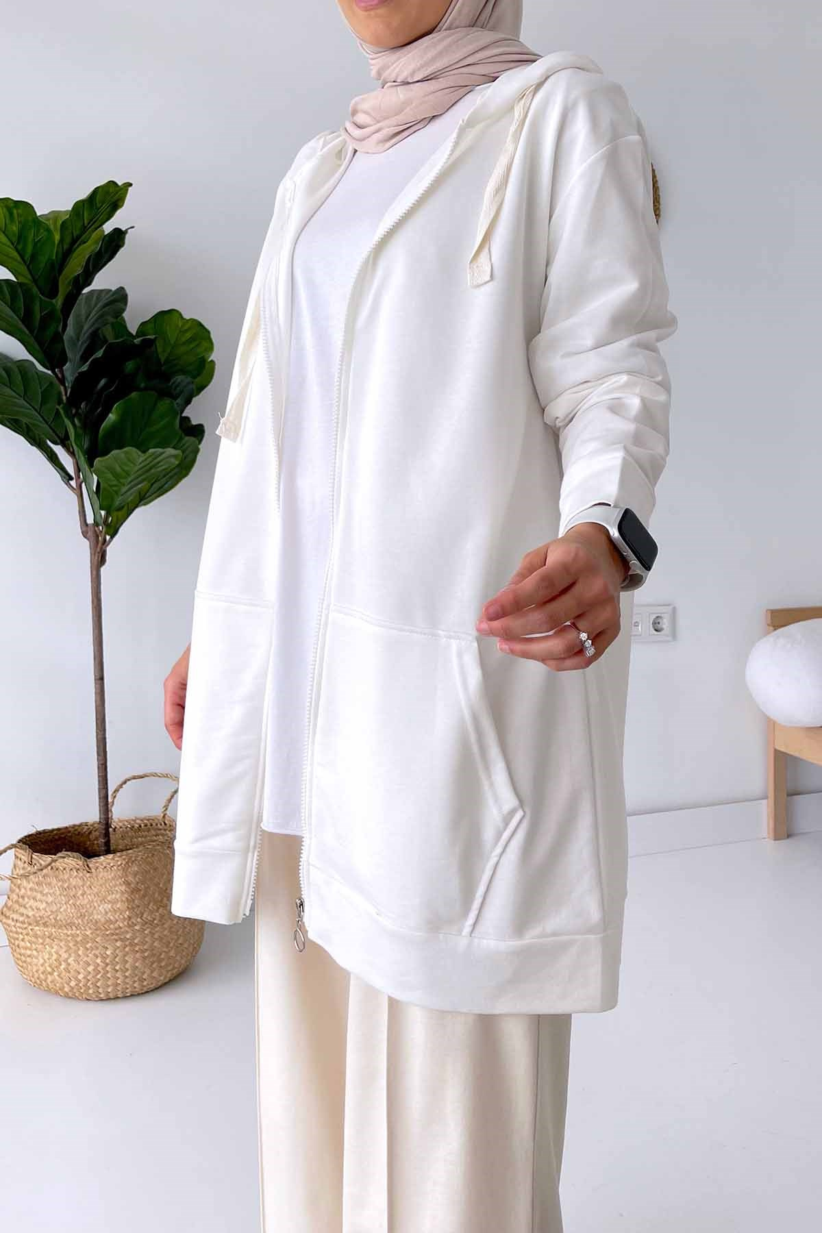 Kapüşonlu Sweatshirt - Beyaz