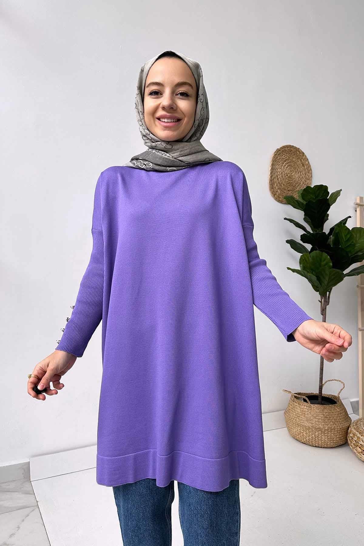 Kol Detay Merserize Tunik - Lila