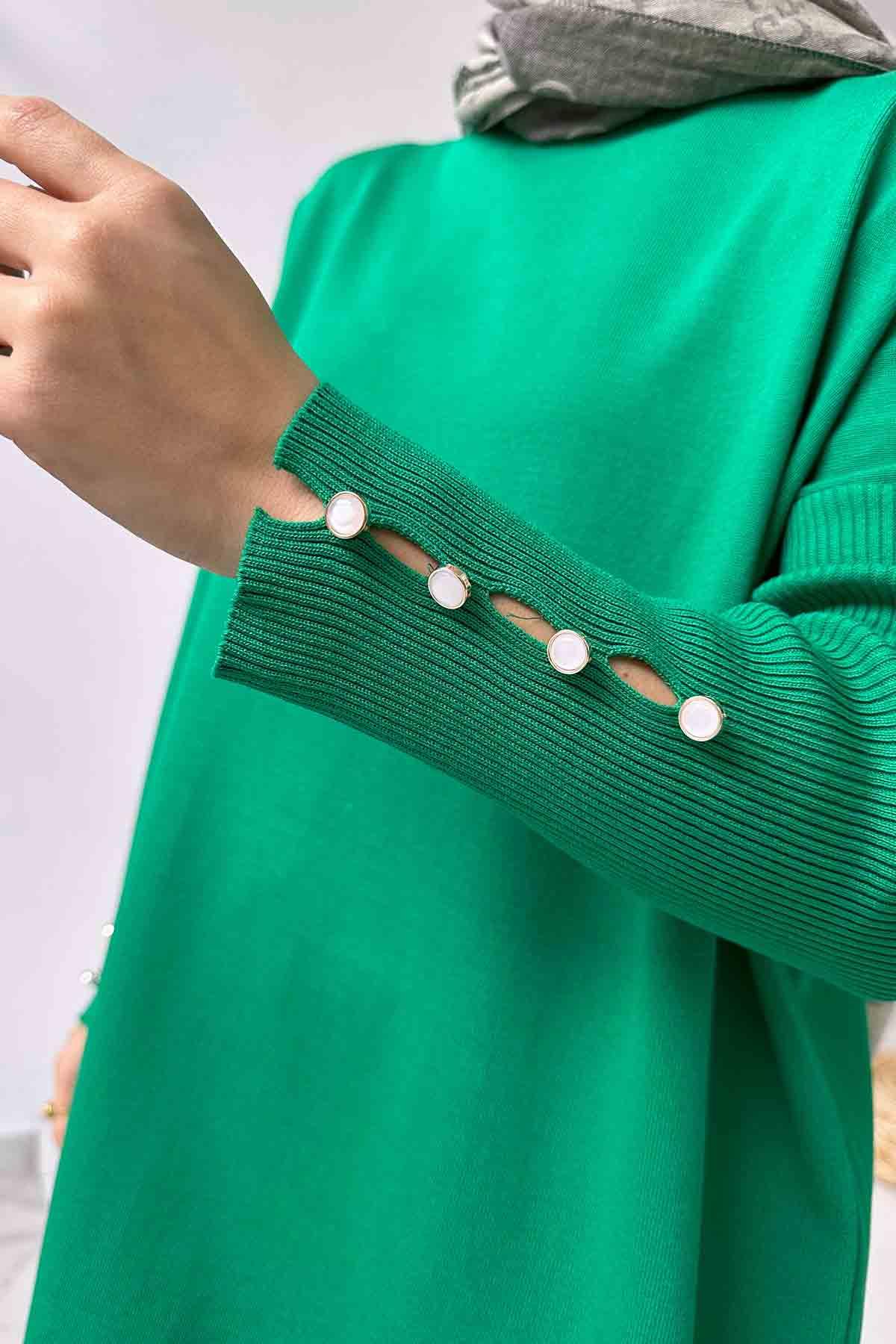 Kol Detay Merserize Tunik - Yeşil