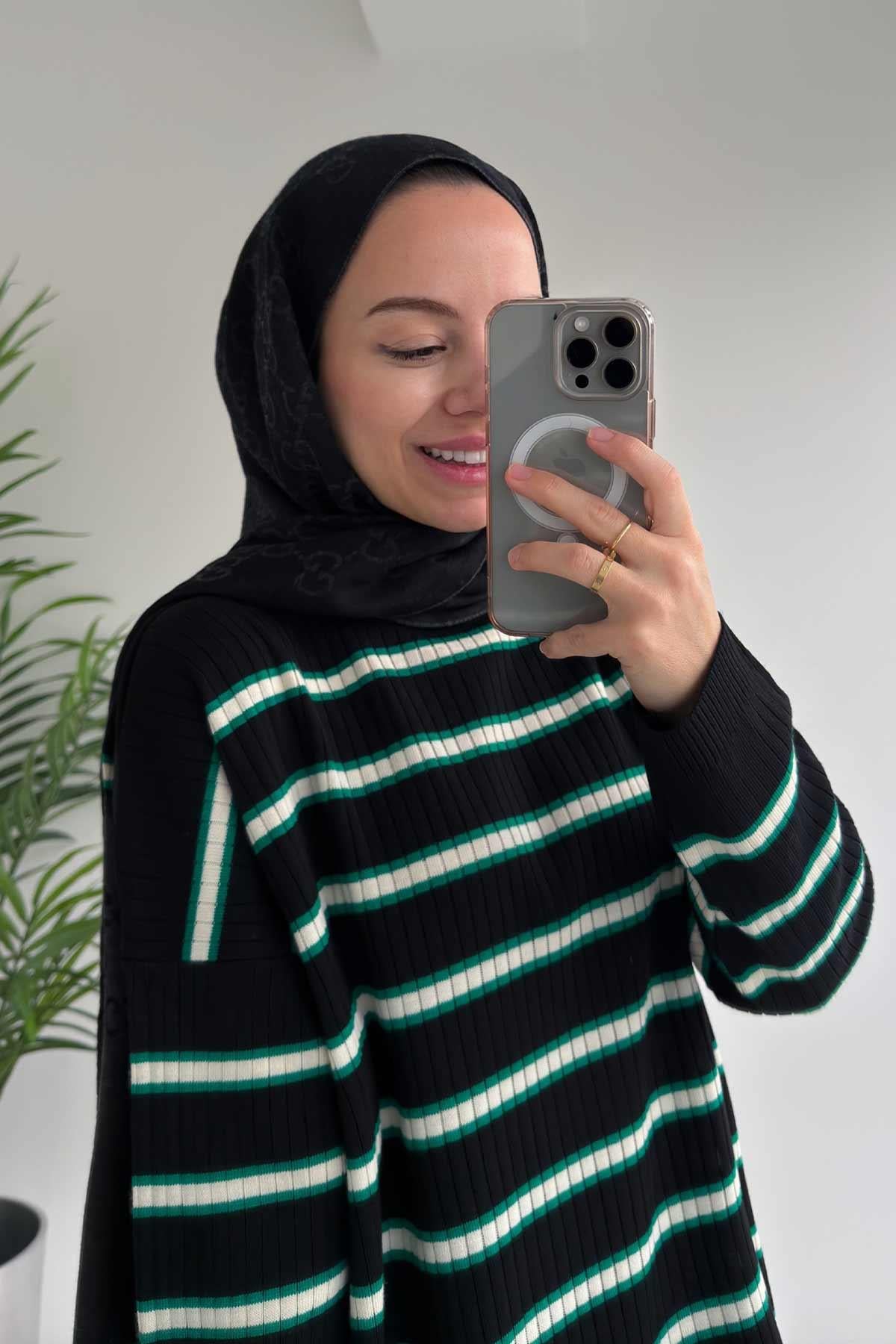 Lady Triko Tunik - Siyah/Yeşil