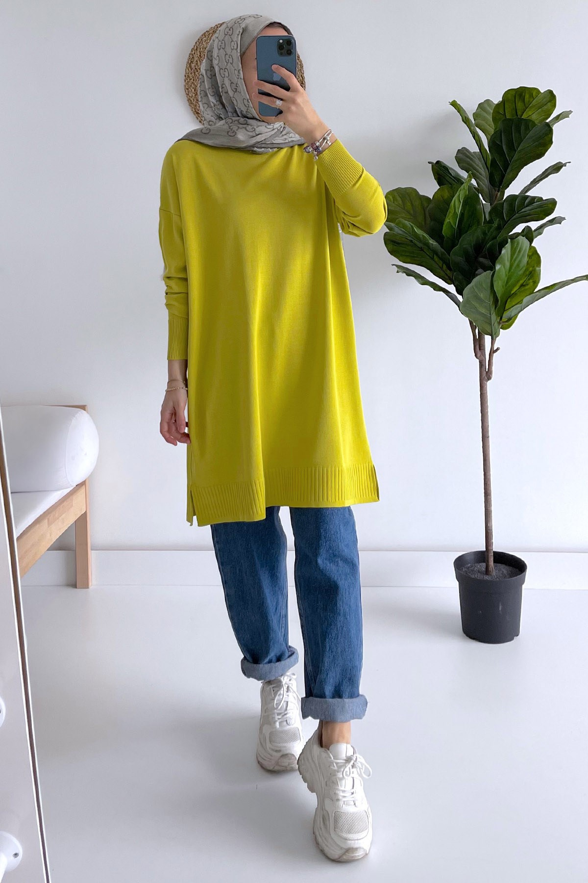 Line Merserize Tunik - Yağ Yeşili