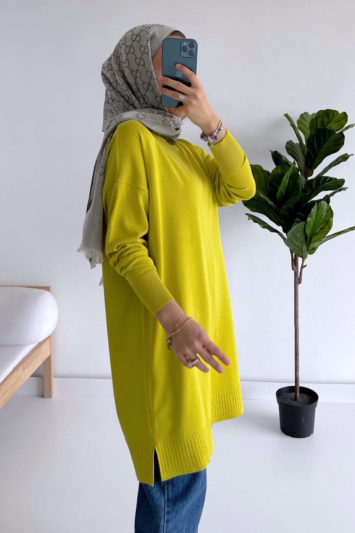 Line Merserize Tunik - Yağ Yeşili