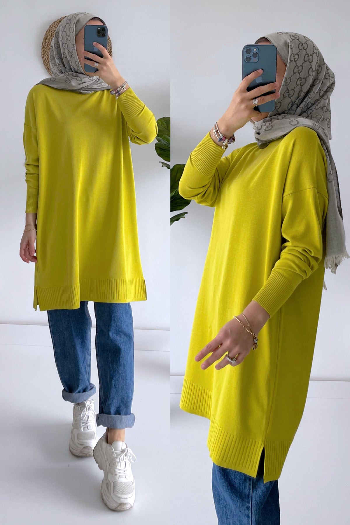 Line Merserize Tunik - Yağ Yeşili