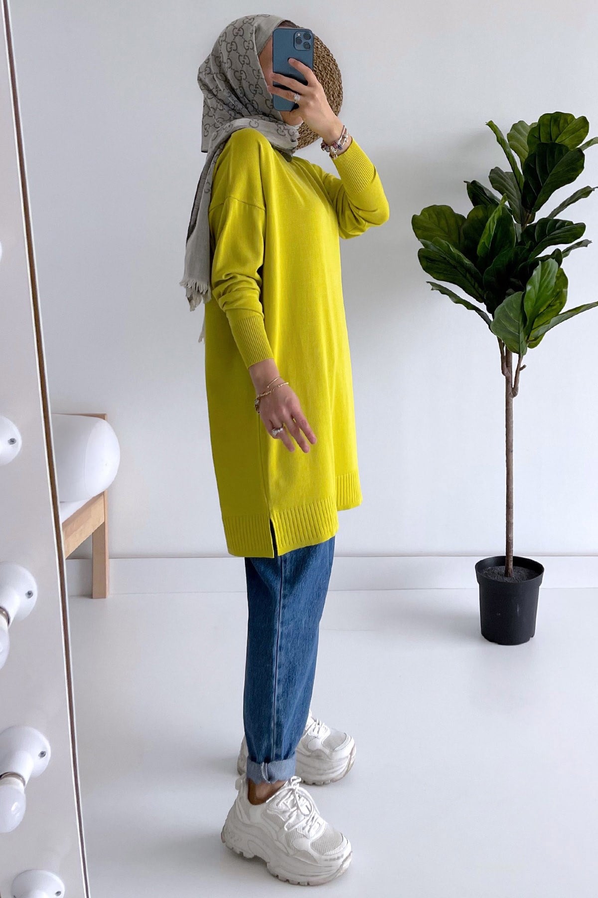 Line Merserize Tunik - Yağ Yeşili