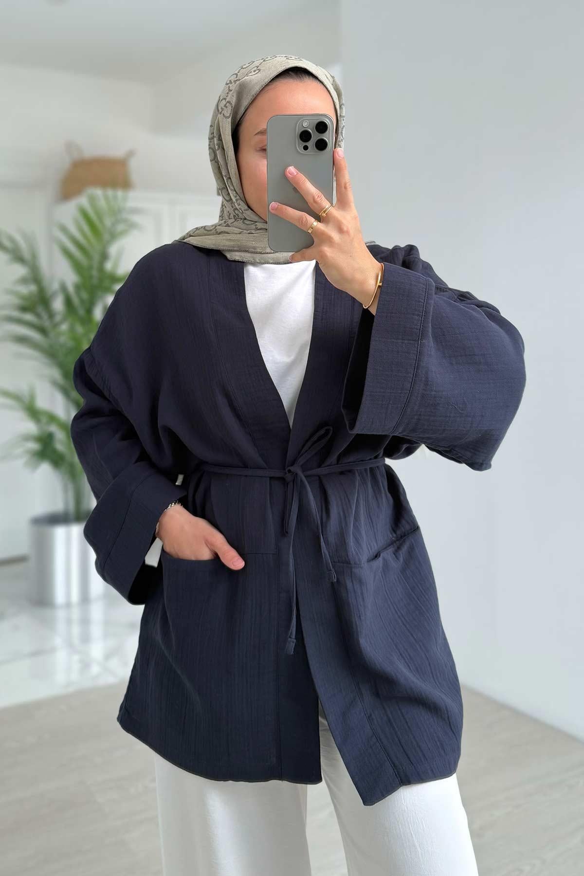 Müslin Kimono - Lacivert