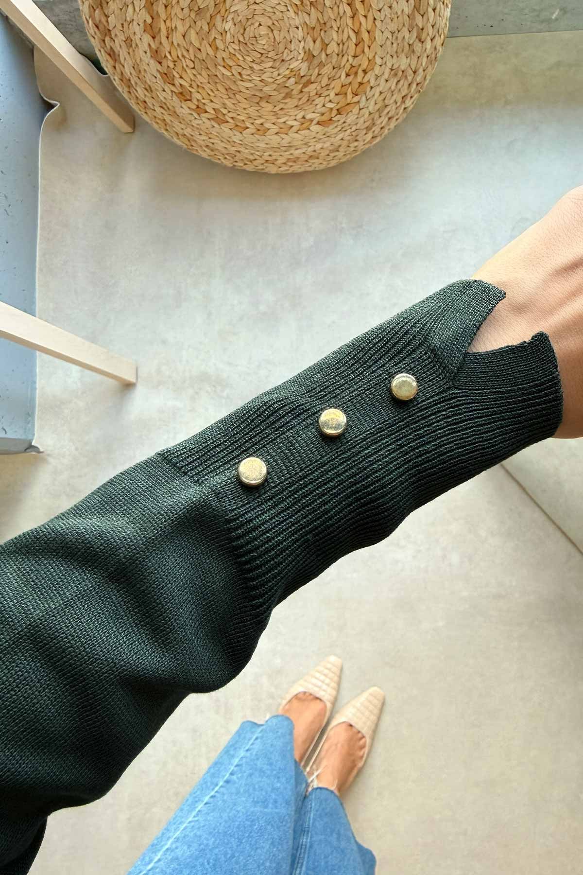 Omuz Aksesuar Detaylı Merserize Tunik - Zümrüt
