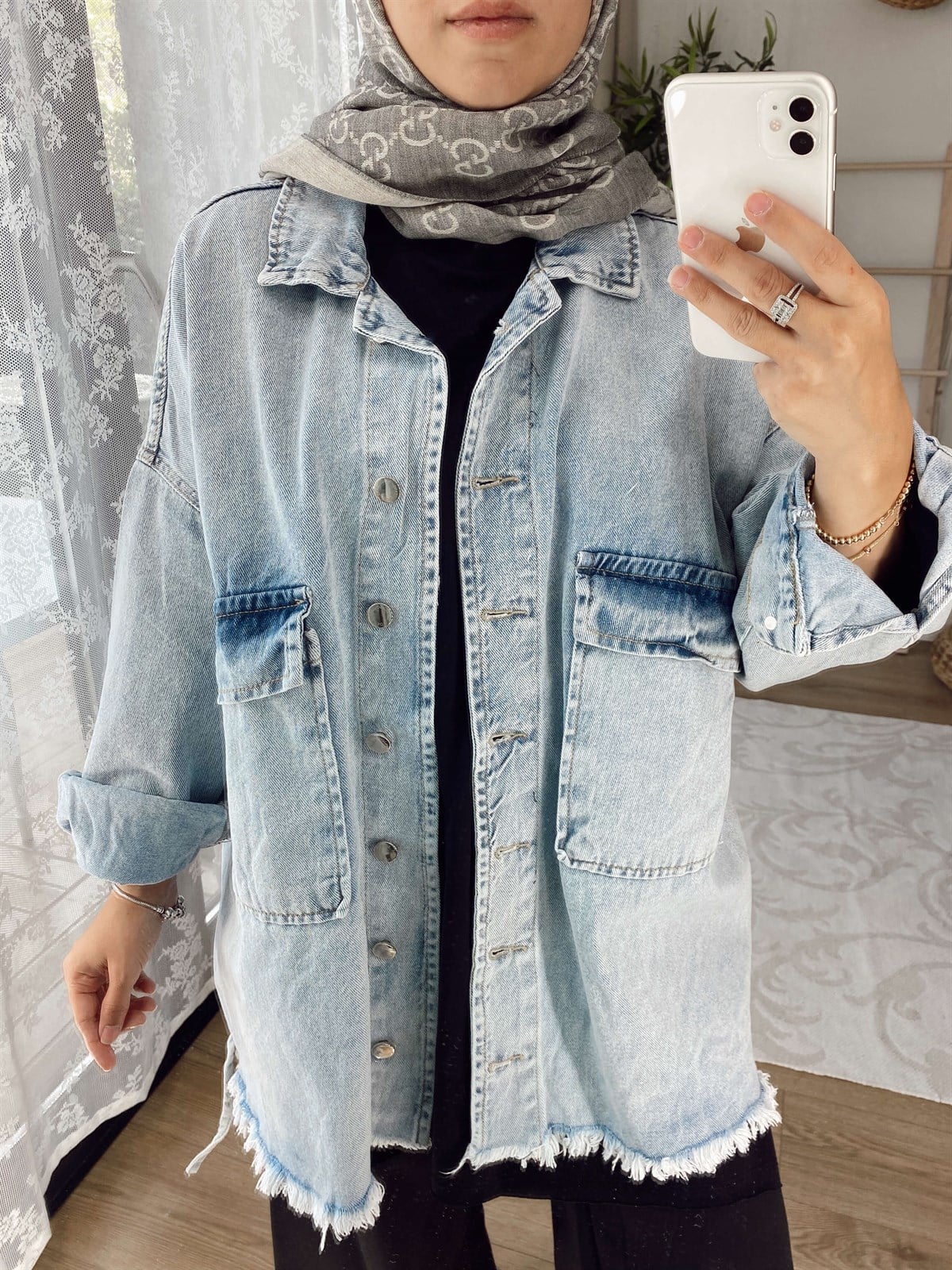 Oversize Kot Ceket - Açık Mavi
