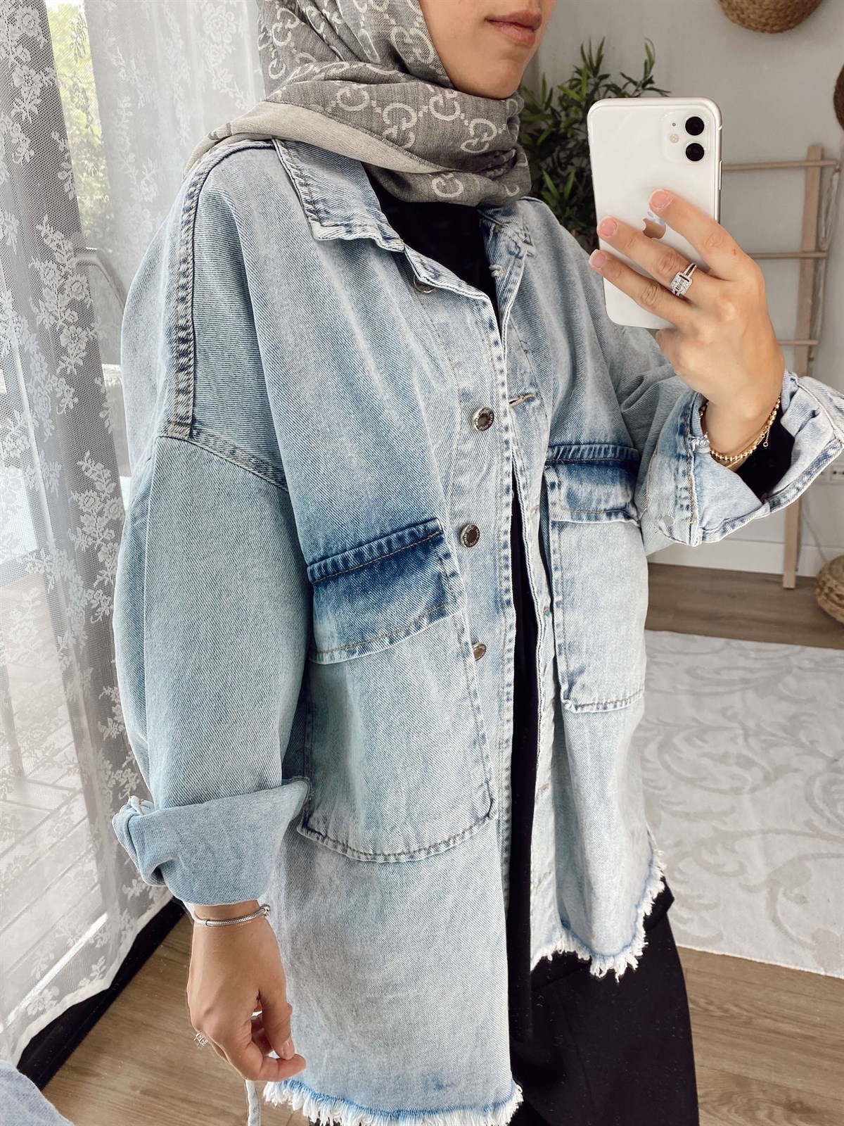 Oversize Kot Ceket - Açık Mavi