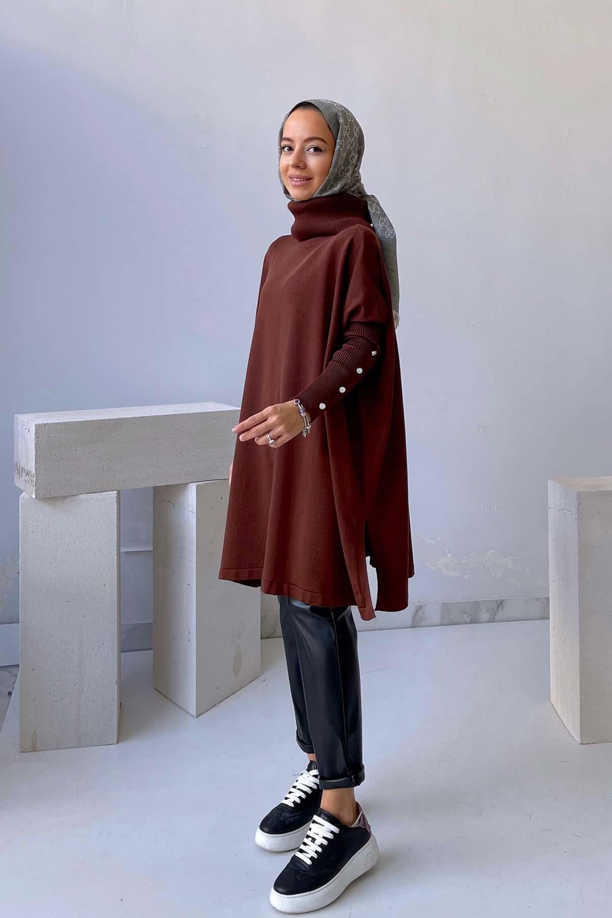 Oversize Merserize Tunik - Kahverengi