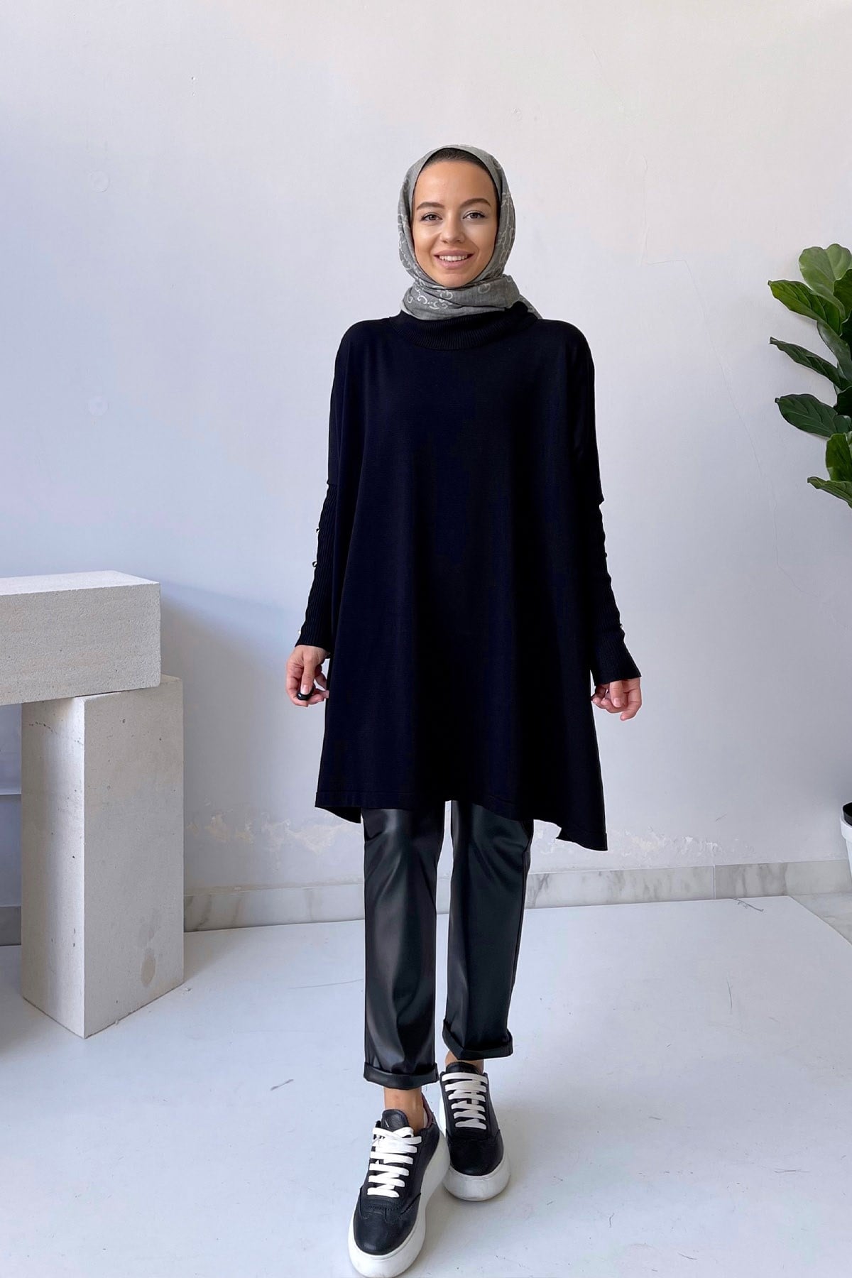Oversize Merserize Tunik - Siyah