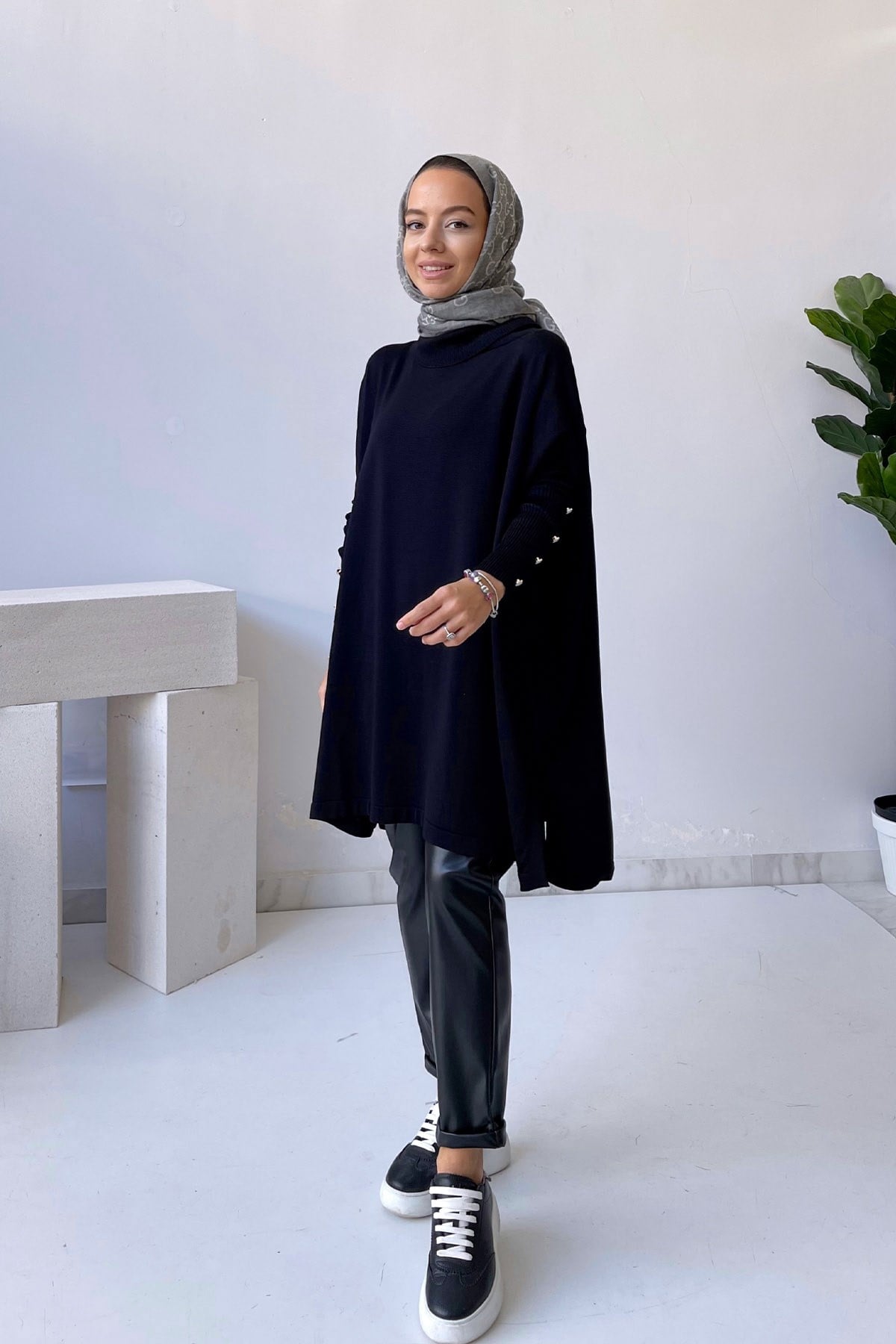 Oversize Merserize Tunik - Siyah