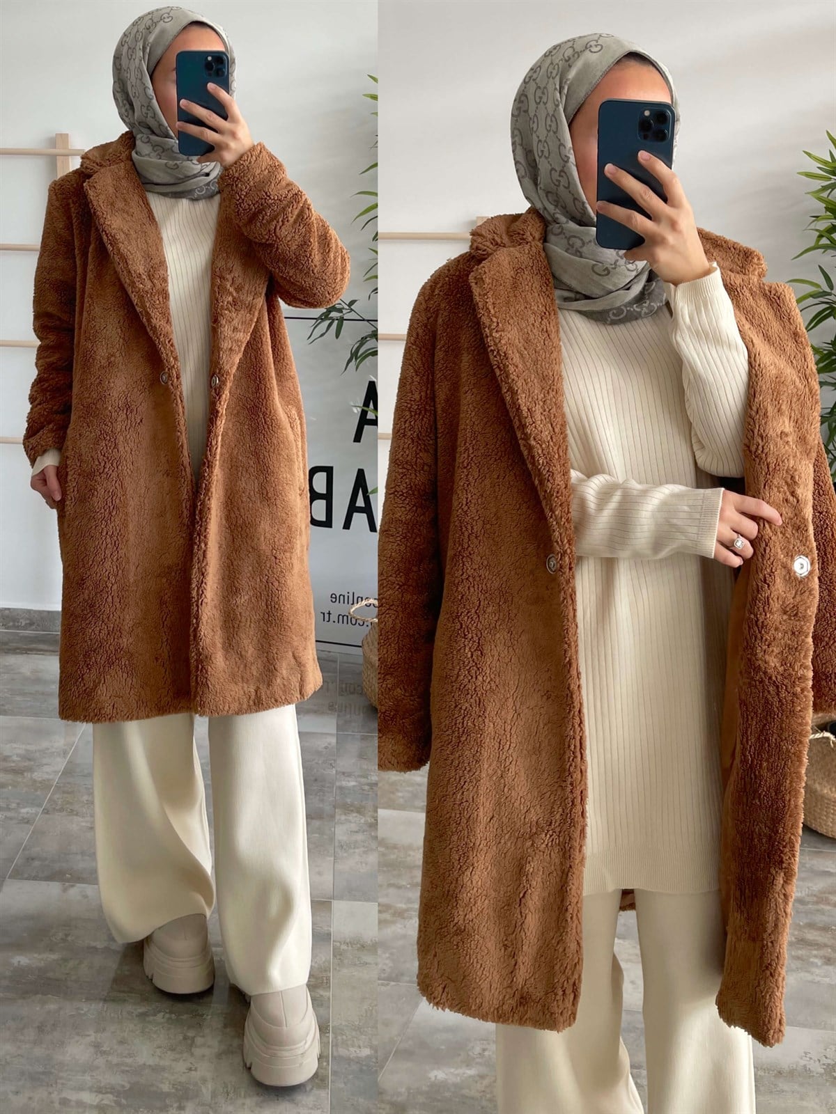 Peluş Mont - Kahve
