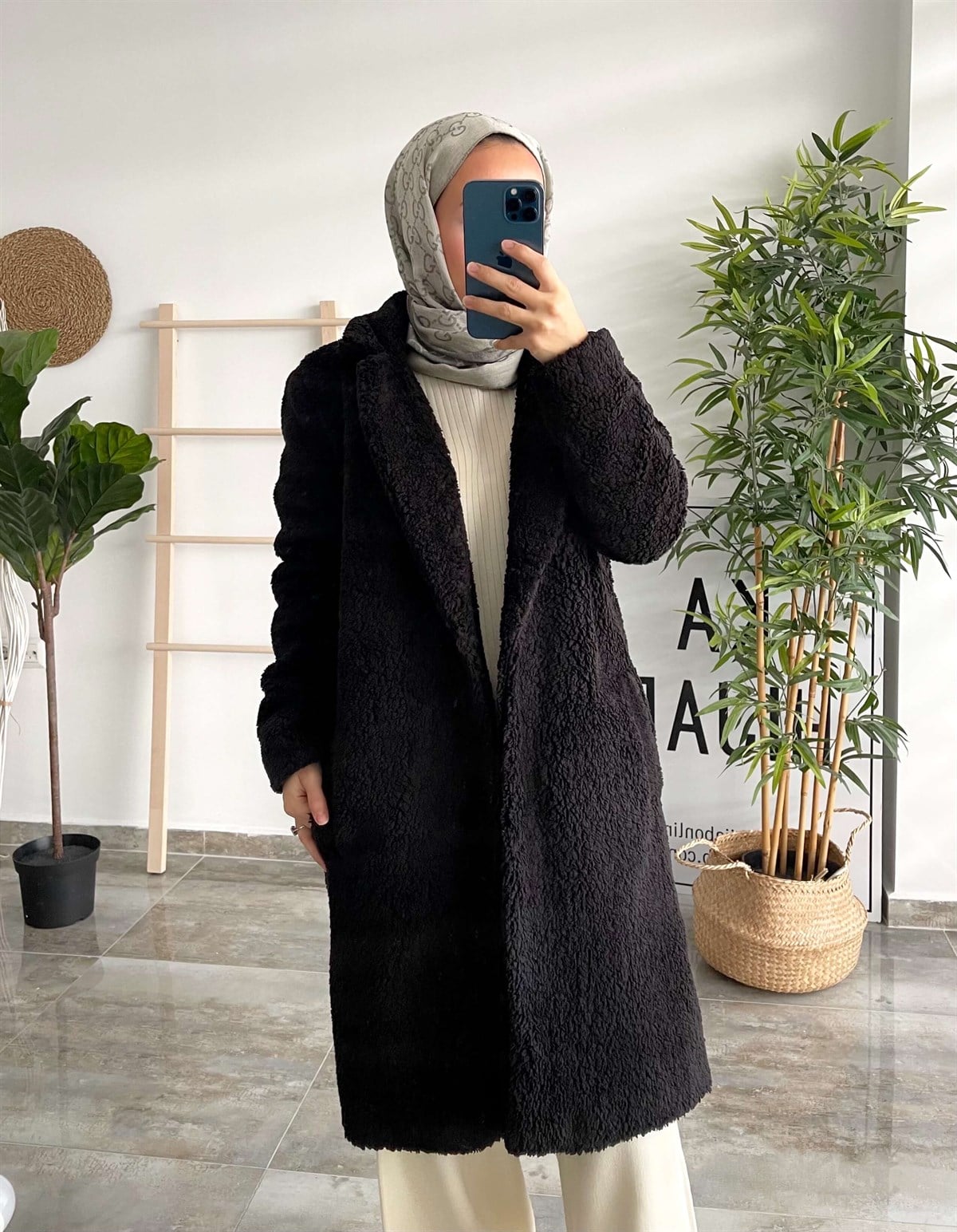Peluş Mont - Siyah