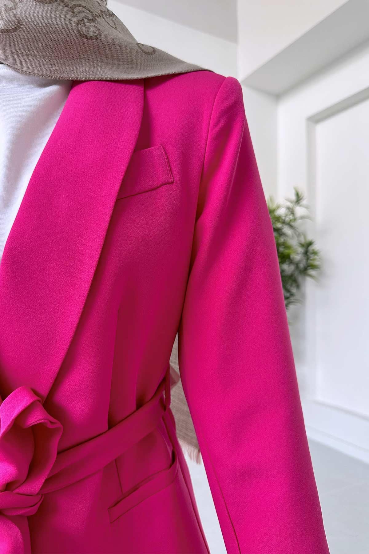 Vatkalı Blazer Ceket Pantolon Takım - Fuşya