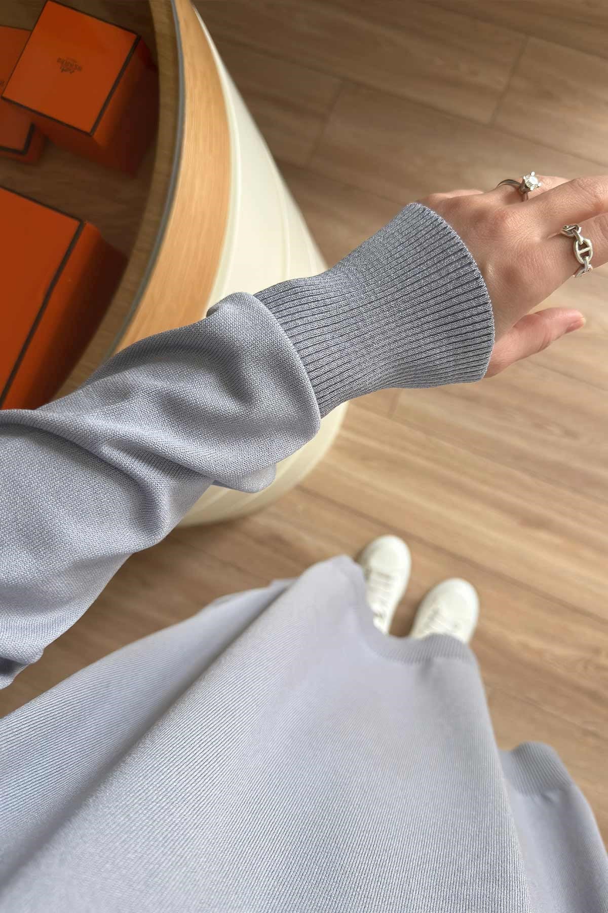 Yan Fermuar Basic Merserize Tunik - Gri