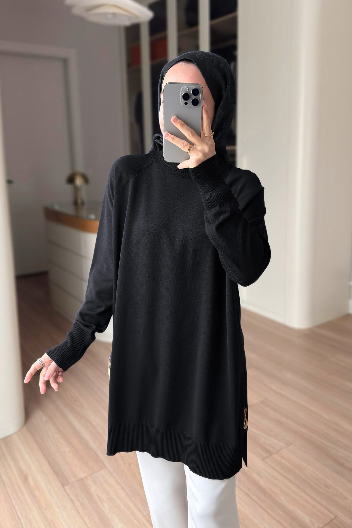 Yan Fermuar Basic Merserize Tunik - Siyah