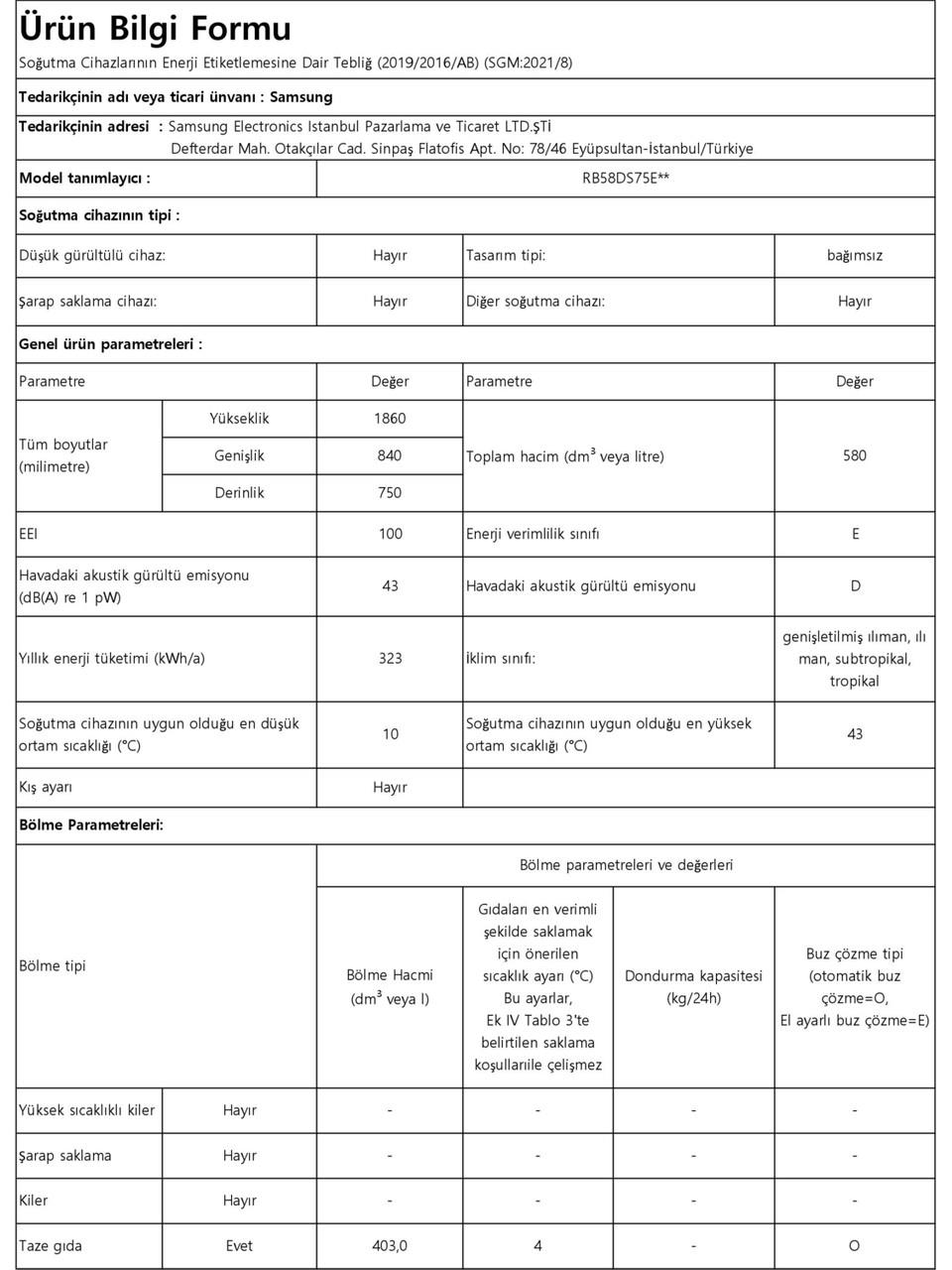 Samsung Rb58ds75eww/tr BuzdolabiBUZDOLABI