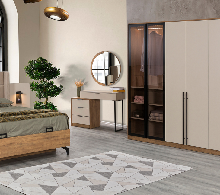 KZN RİO YATAK ODASI TAKIMI-BAŞLIKLI(APLİKLİ+Ş.AYNASI DAHİL)Yatak Odası Takımı