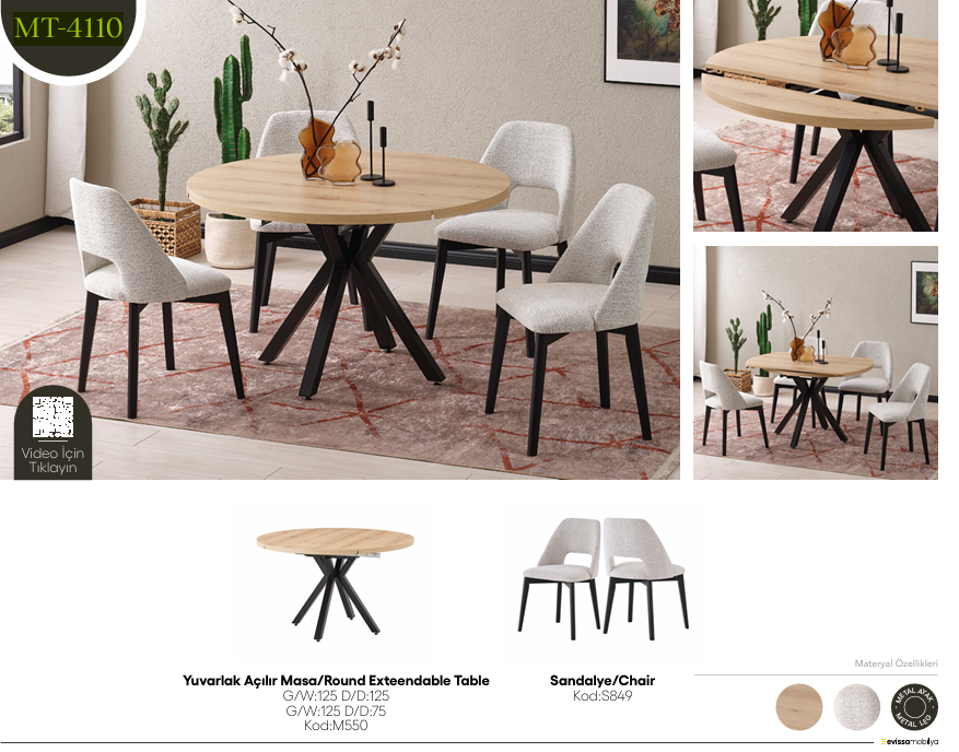 EVİSSA MT-4110 ÇAP 125 MEKANİZMALI YUVARLAK AÇILAN MASA TAKIMIMutfak Masa Takımı