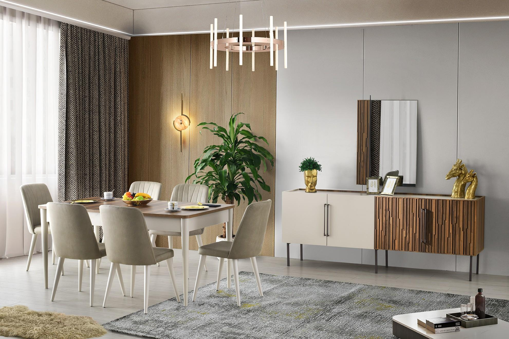 Vize Elit Yemek Odası Takımı-(6 Ad.Sand+Ünite Dahil)Modern Yemek Odası Takımı