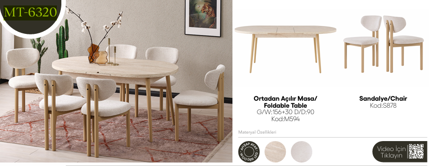 EVİSSA MT-6320 90*156 KAŞIKLIKLI KELEBEK MASA TAKIMIModern Yemek Odası Takımı