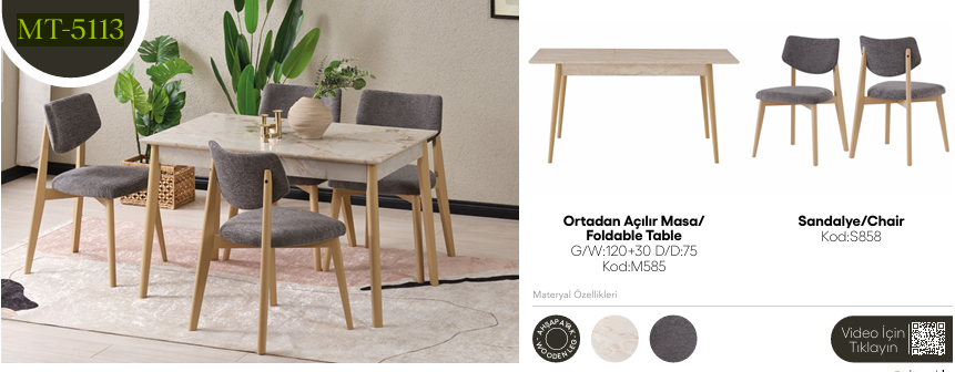 EVİSSA MT-5113 75*120 ORTADAN AÇILAN MASA TAKIMI(MODERN AYAK)Mutfak Masa Takımı