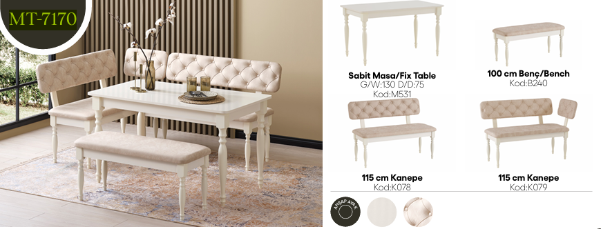 EVİSSA MT-7170 75*130 SABİT MASA TAKIMIMutfak Masa Takımı