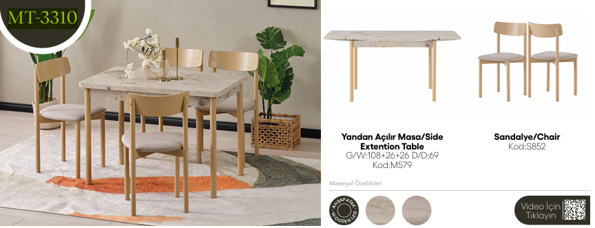 EVİSSA MT-3310 69*108 YANDAN AÇILAN MASA TAKIMIMutfak Masa Takımı