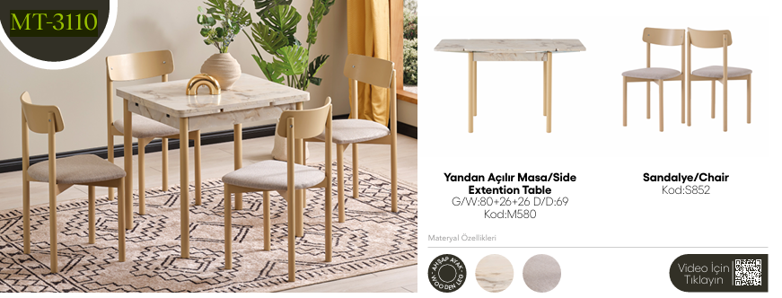 EVİSSA MT-3110 69*80 YANDAN AÇILAN MASA TAKIMIMutfak Masa Takımı