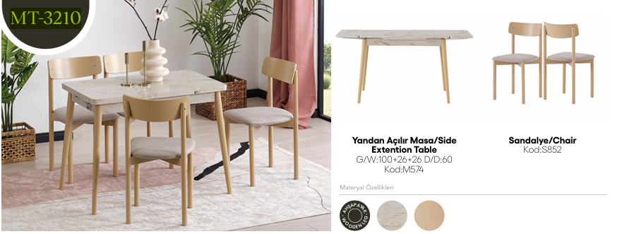 EVİSSA MT-3210 60*100 YANDAN AÇILAN MASA TAKIMIMutfak Masa Takımı