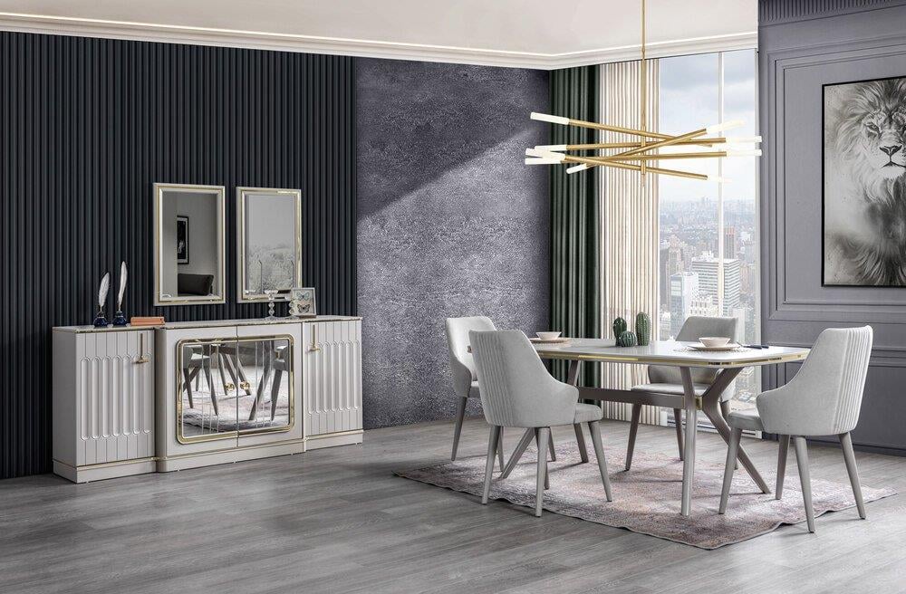 MODASEL ATLAS YEMEK ODASI TAKIMI(ATLAS SANDALYELI(KREM)-ÜNİTELİ)Modern Yemek Odası Takımı