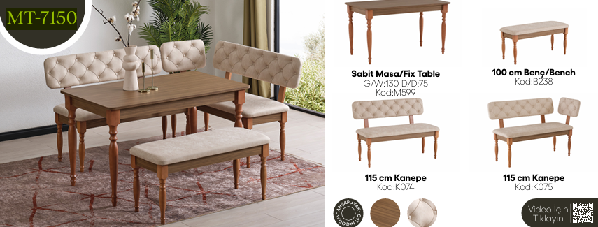 EVİSSA MT-7150 75*130 SABİT MASA TAKIMIMutfak Masa Takımı