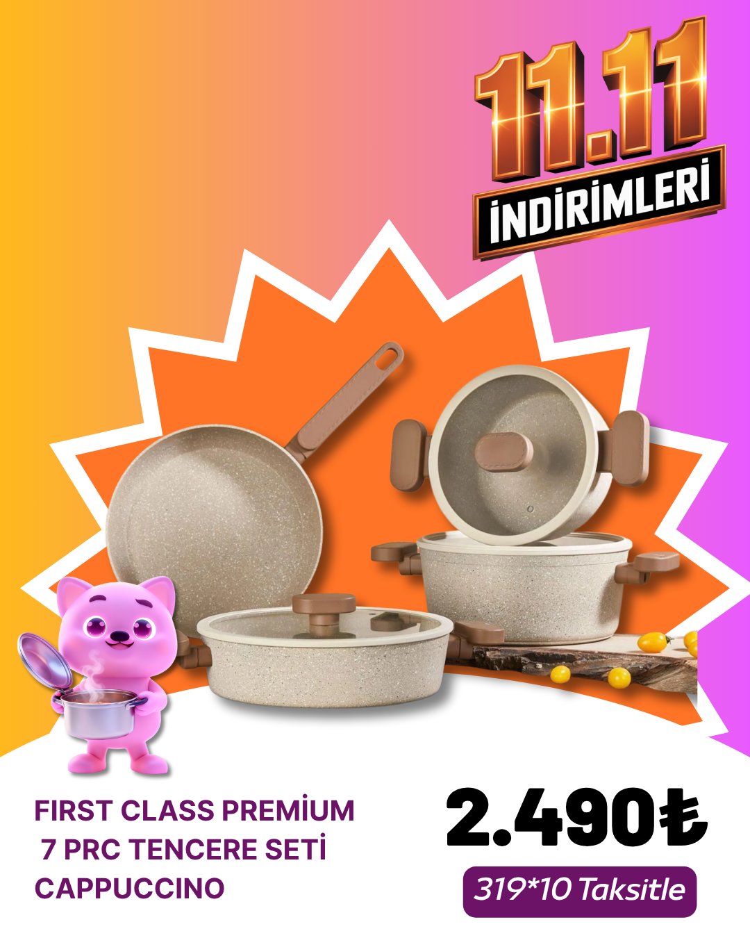 FIRST CLASS PREMİUM 7 PRC TENCERE SETİ CAPPUCCINOKASIM ZÜCCACİYE&KÜÇÜK EV ALETLERİ KAMPANYASI