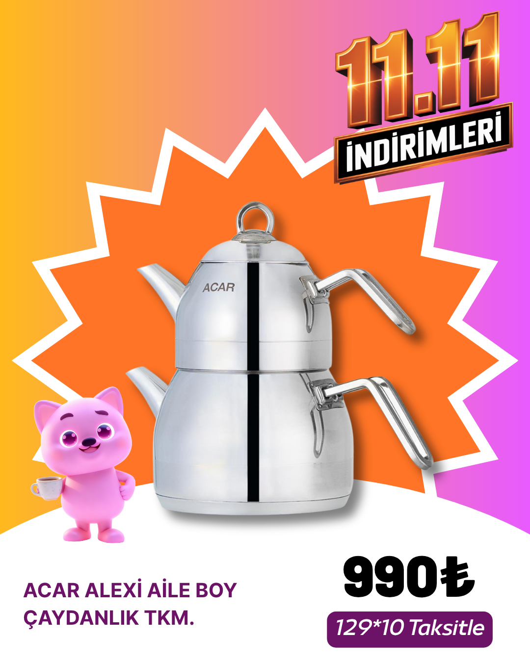 ACAR ALEXİ AİLE BOY ÇAYDANLIK TKM.(METAL KULP)-XRD-21-0457/6CAYDANLIK TAKIMI