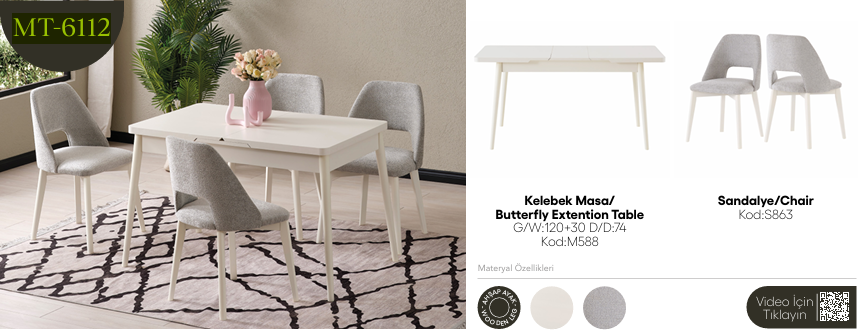 EVİSSA MT-6112 74*120 KELEBEK MASA TAKIMIMutfak Masa Takımı