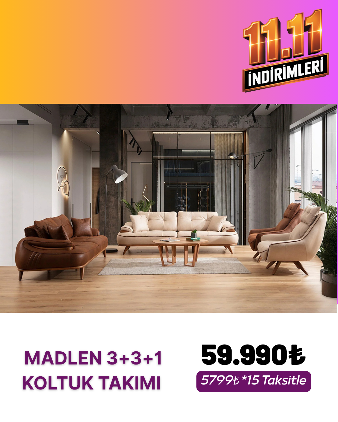 Sanclass Madlen 3+3+1 Koltuk TakımıModern Koltuk Takımı