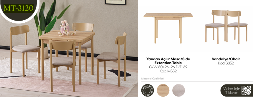 EVİSSA MT-3120 69*80 YANDAN AÇILAN MASA TAKIMIMutfak Masa Takımı