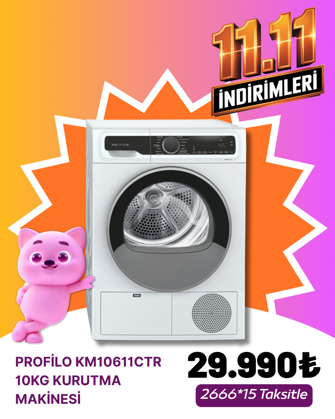 PROFİLO KM10611CTR 10KG KURUTMA MAKİNESİKURUTMA MAKINESI