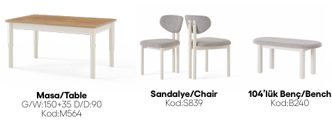 EVİSSA BELONNİ 73601 BENCLI YEMEK ODASI TAKIMI(ÜNİTESİZ)Modern Yemek Odası Takımı