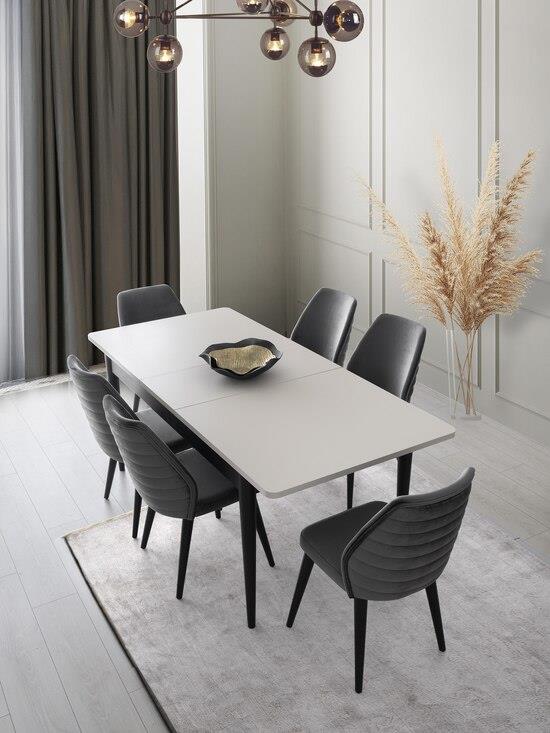 Vize Riva(Morell) Yemek Odası Takımı-(6 Ad.Sand+Ünite Dahil)Modern Yemek Odası Takımı