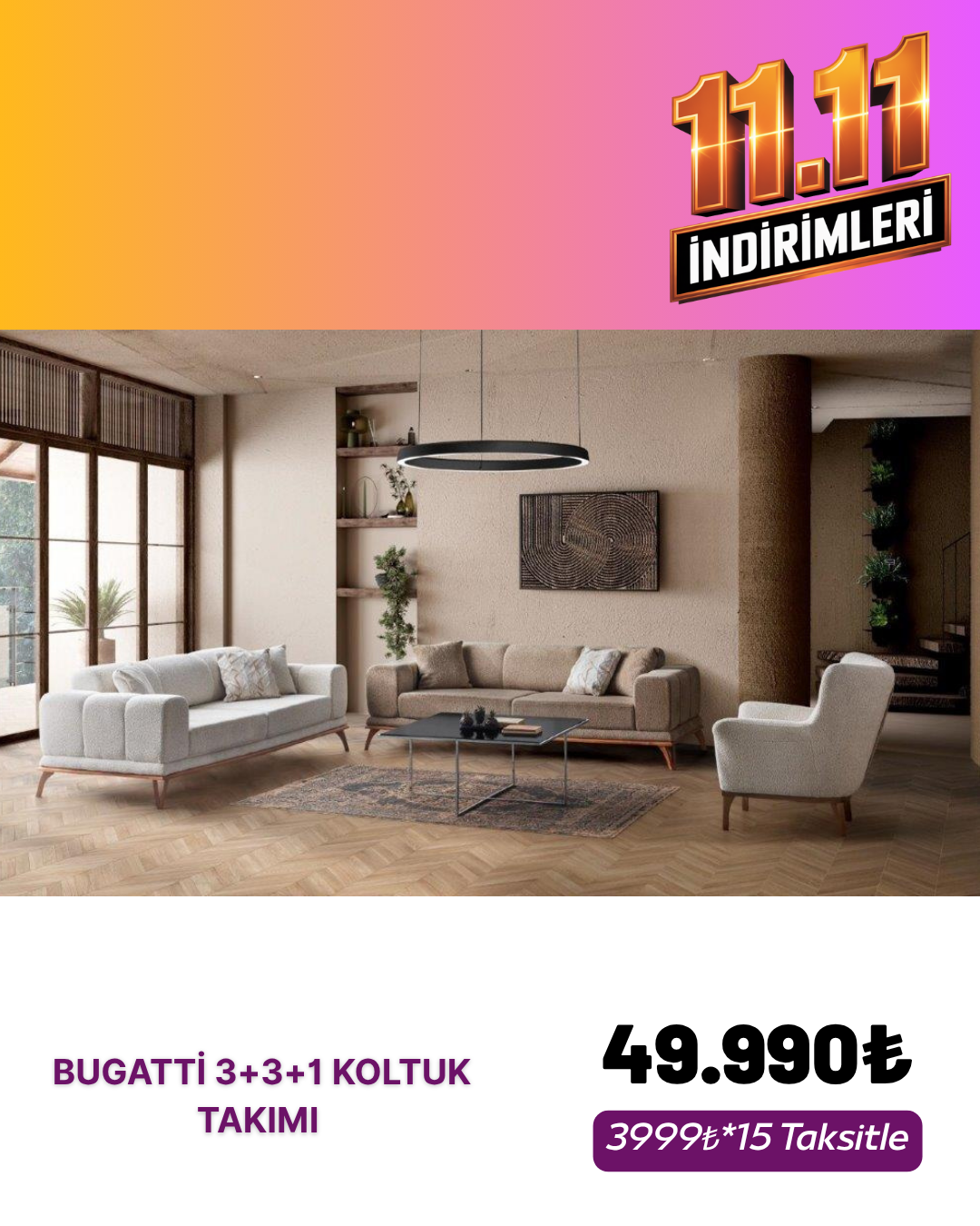 Döşek Bugatti 3+3+1 Koltuk TakımıModern Koltuk Takımı