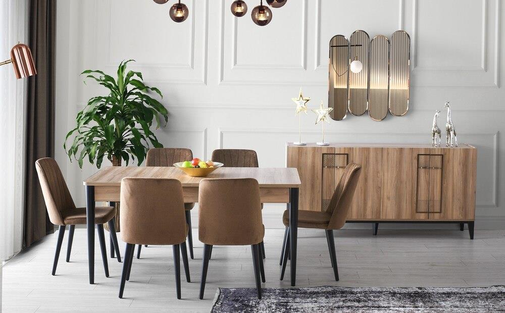 Vize Zen Yemek Odası Takımı-(6 Ad.Sand+Ünite Dahil)Modern Yemek Odası Takımı