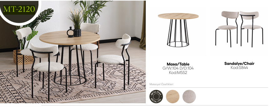EVİSSA MT-2120 ÇAP 104 YUVARLAK SABİT MASA TAKIMIMutfak Masa Takımı