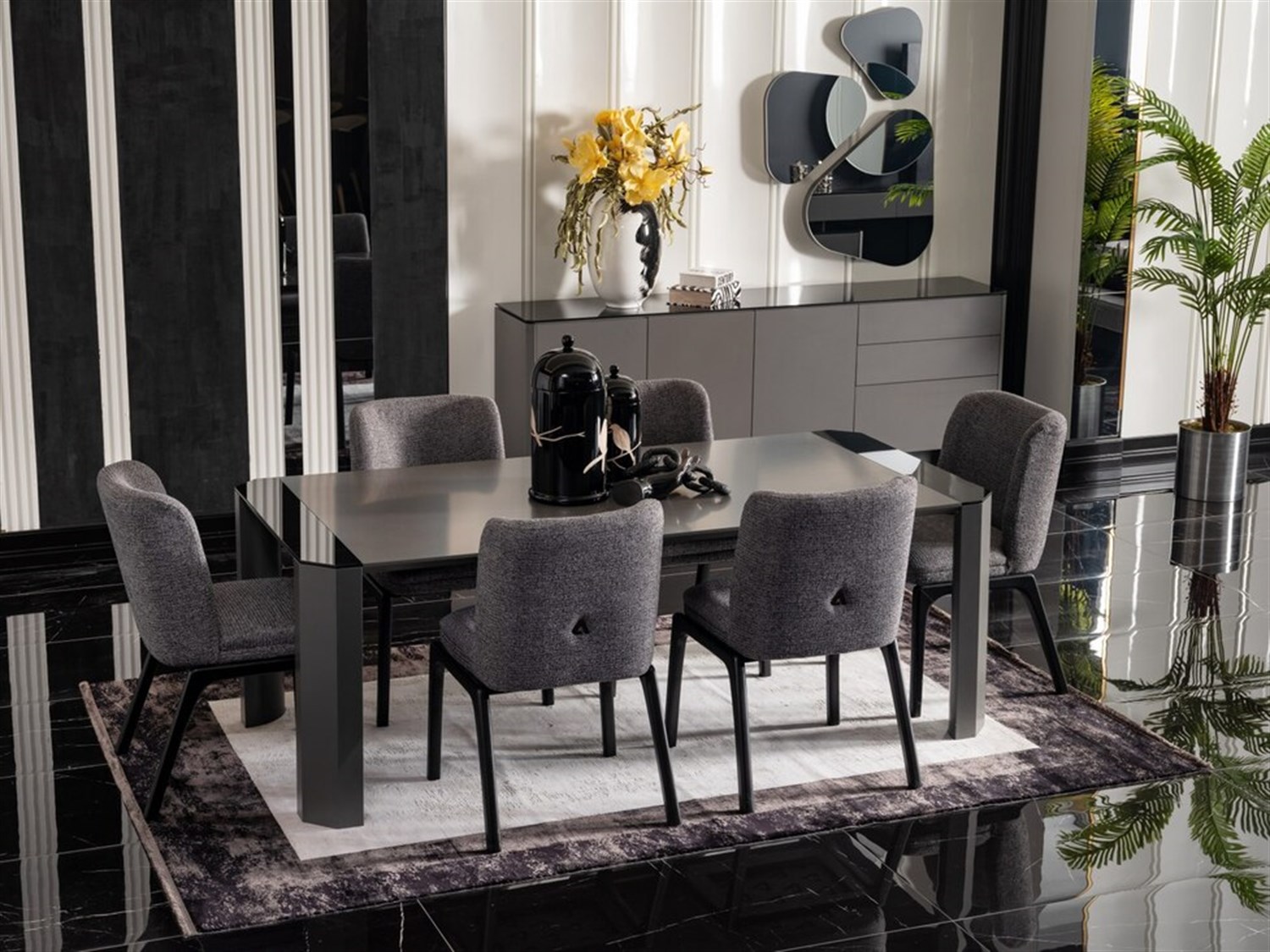 Area Natura Yemek Odası Takımı(Konsol Ve Aynası-Masa-6Ad.Sand)Modern Yemek Odası Takımı