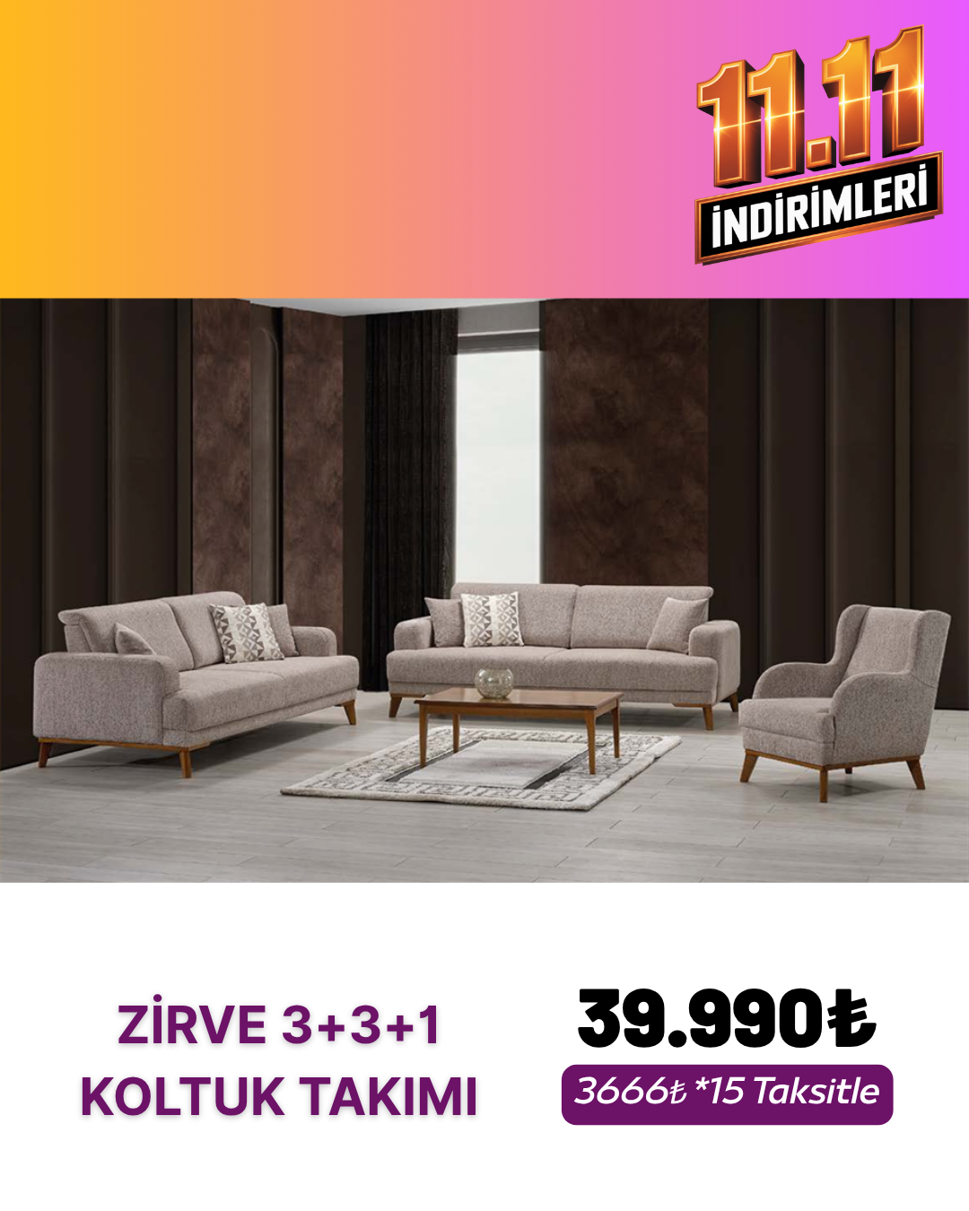 RAHAT ZİRVE 3+3+1 KOLTUK TAKIMIModern Koltuk Takımı