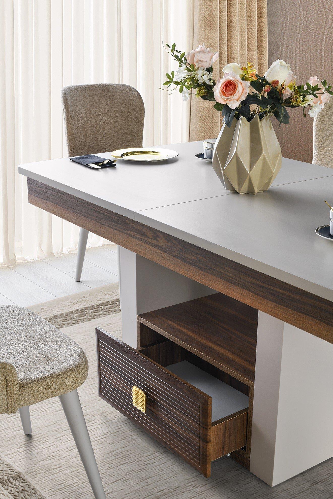 Vize Mabel Yemek Odası Takımı-(6 Ad.Sand+Ünite Dahil)Modern Yemek Odası Takımı