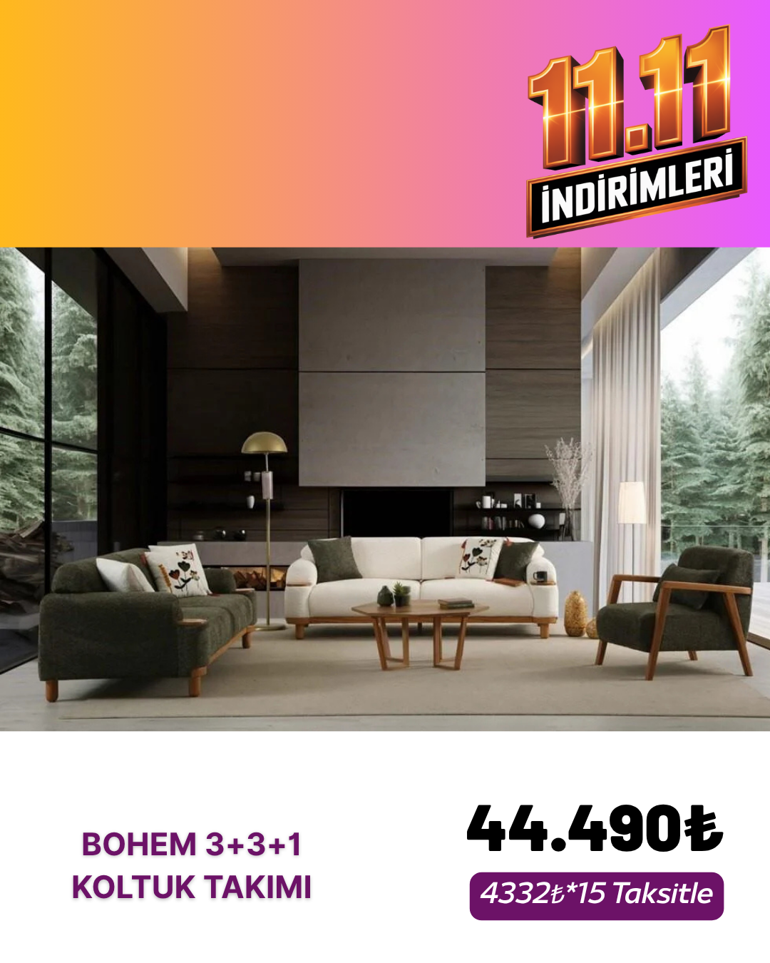 İPEĞİM BOHEM 3+3+1 KOLTUK TAKIMIModern Koltuk Takımı