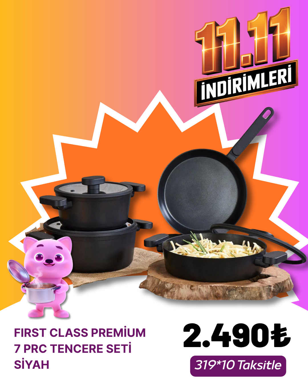 FIRST CLASS PREMİUM 7 PRC TENCERE SETİ SİYAHKASIM ZÜCCACİYE&KÜÇÜK EV ALETLERİ KAMPANYASI